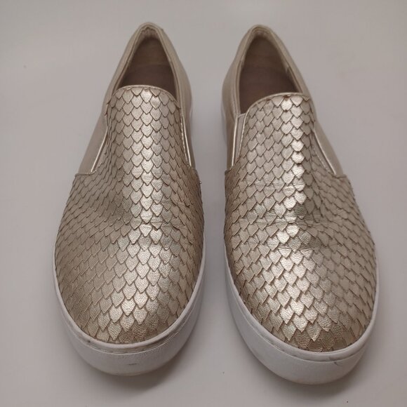 Vionic Leather Sneakers Gold Snakeskin Print Midi Slip On Comfort Shoes Womens 8 - Picture 3 of 13